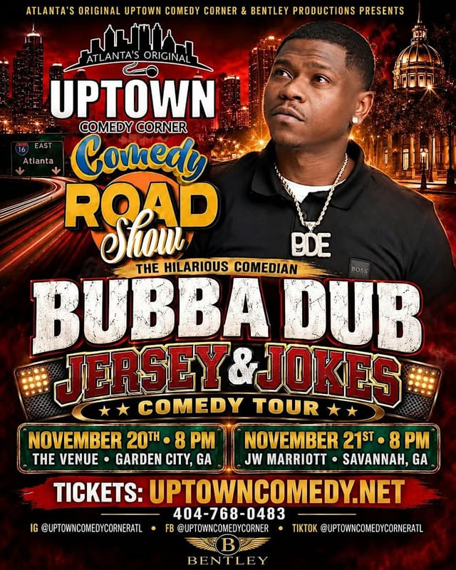 Comedian Bubba Dub & The Jersey & Jokes Comedy Tour in Savannah, Ga.